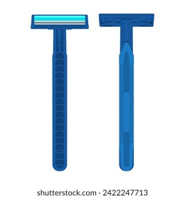 Simple blue disposable razor with different angles in vector flat illustration art design