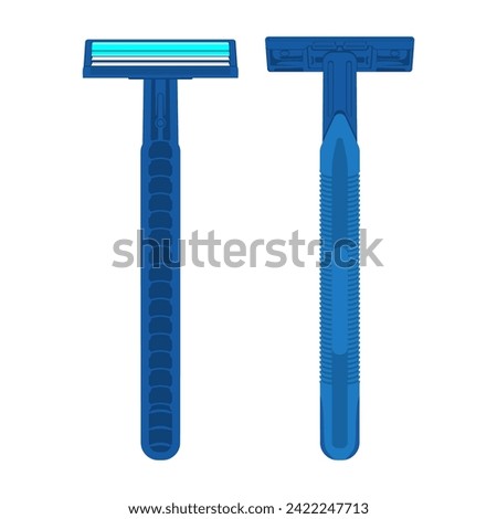 Simple blue disposable razor with different angles in vector flat illustration art design