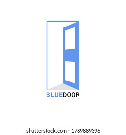 Diseño de logotipo de puerta azul simple para hotel, motel, empresa inmobiliaria