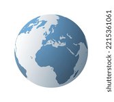 Simple Blue Earth Globe Design Isolated on White Background - Europe, Africa, Middle East Side - Vector Design