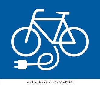 Simple blue electric bike icon or bicycle charging station sign vector illustration