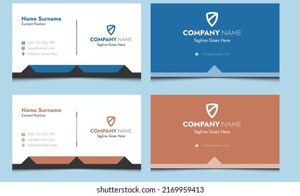 Simple blue elegant construction creative modern building real estate business card template design. New unique professional clean business card design. Abstract corporate minimal name card template. svg
