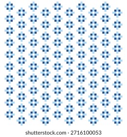 Einfacher blauer, endloser Hintergrund im Pixel-Stil mit nahtlosem Kacheldesign. Digitaler Hintergrund mit minimalem Kreuzmuster