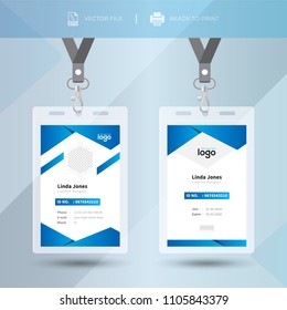 Simple blue event staff id card set with lanyard. Creative vector design and text template illustration.