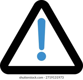 Un signo de exclamación azul simple dentro de un icono triangular de advertencia negro. Vector