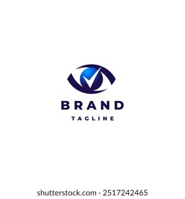 Design de logotipo de exame de olho azul simples. Olho Azul Com Marca De Seleção No Design Do Logotipo Pupil.