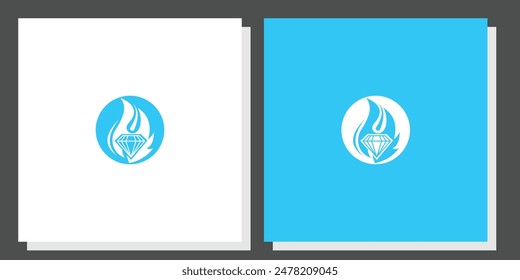 Combinación simple del diseño del logotipo del fuego azul con el diamante, Vector premium