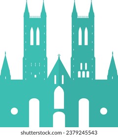 Simple blue flat drawing of the British historical landmark monument of the LINCOLN CATHEDRAL, LINCOLN