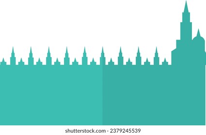 Simple blue flat drawing of the Russian historical landmark monument of the KREMLIN, MOSCOW
