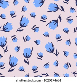 Simple blue floral pattern over pink background. Vector illustration
