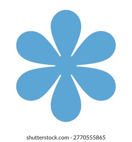 A simple blue flower icon with six petals on a white background, representing nature, beauty, and serenity. Ideal for graphic design, web design, and digital media projects.