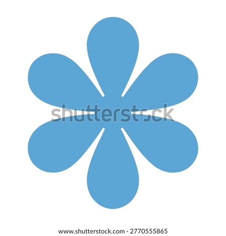 A simple blue flower icon with six petals on a white background, representing nature, beauty, and serenity. Ideal for graphic design, web design, and digital media projects.