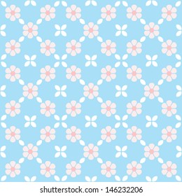 Simple blue flowers with leaves. Vector seamless pattern.