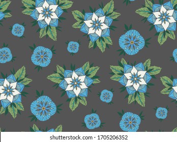simple blue flowers on a blue background