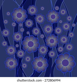 simple blue flowers on a dark blue background