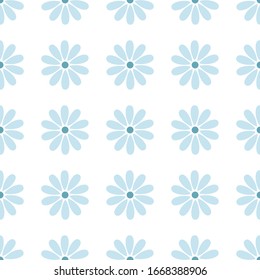Simple blue flowers seamless vector pattern on white background