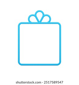 Caixa de presente quadrada festiva de moldura azul simples com desenho decorativo contornado arco ilustração vetor realista. Decoração de árvore de Natal minimalista para abeto pendurado bauble isolado