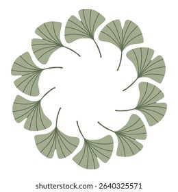 Simple blue gingko leaf circle frame. Cute wreath border of autumn leaves. Hello fall. Vector seasonal illustration. Template for poster, postcard.