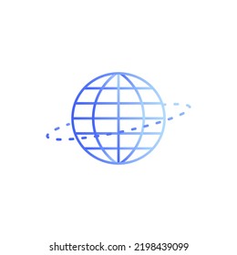 Simple blue globe world icon with the route. Vector illustration icon.
