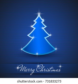 Simple blue and glossy Christmas tree isolated on background
