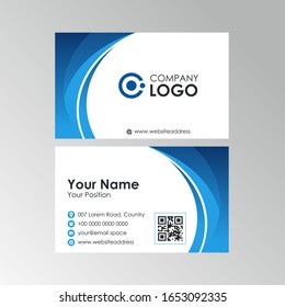 Simple Blue Gradient Wave business card design, professional name card template vector