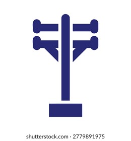 Simple blue graphic design element of a lamp post with three arms