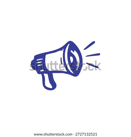 A simple blue hand-drawn megaphone icon with sound waves emanating from the speaker on a white background.