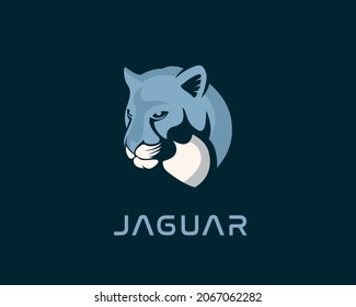 Simple Blue Head Jaguar Leopard Big Cat Logo Template Illustration