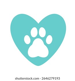 Simple blue heart with white paw print – cute and friendly design perfect for pet lovers, veterinary clinics, rescue centers, or animal-themed logos and decorations.