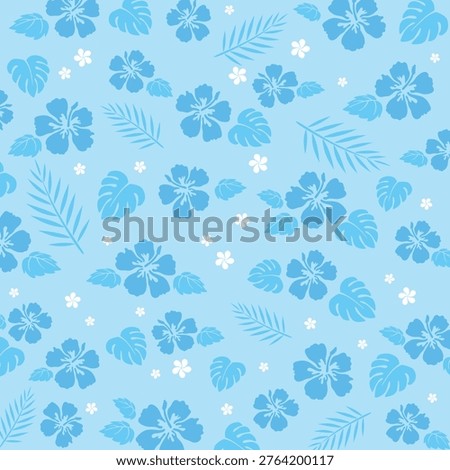 Simple Blue Hibiscus Silhouette Pattern Background