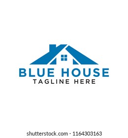 Simple blue house logo design template vector