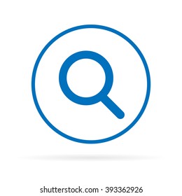 Simple blue icon of magnifying glass.