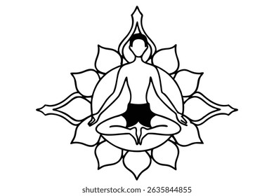 Simple blue icon of person in lotus yoga pose