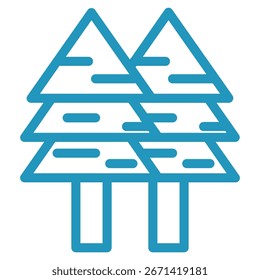 Simple Blue Icon of Two Stylized Evergreen Trees