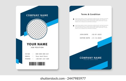 Simple blue identity card design template. Professional ID card design for employees. Vector