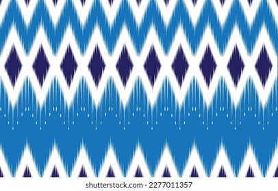 Ikat azul sencillo con bordado azul oscuro sobre fondo azul claro. iluminación vectorial abstracta de estilo nativa con un patrón geométrico étnico sin costuras.Diseño para ropa, alfombra, tela, azulejos.