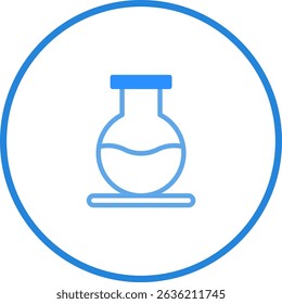 Simple Blue Illustration of a Round Bottom Flask in a White Circle Design