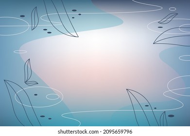 Ilustración azul simple con agua superficial y hojas y gotas