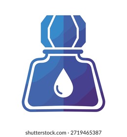 Simples ícone de garrafa de tinta azul com um símbolo de gota de água em um fundo branco
