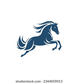 simple blue jumping horse wild animal logo vector illustration template design