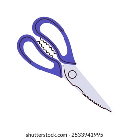 Simple blue kitchen scissors isolated. Concept of cooking utensil, tool. Vector flat illustration.