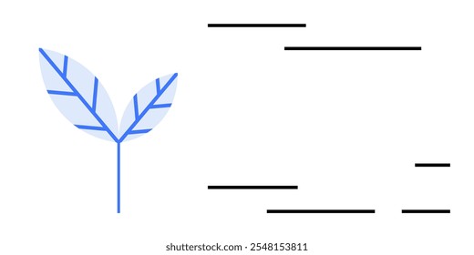 Hoja azul simple con líneas en el lado izquierdo y líneas negras Horizontales en el derecho. Ideal para temas de naturaleza, diseños minimalistas, Elementos de fondo, proyectos ecológicos, estudios botánicos