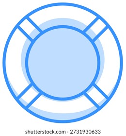 A simple blue life preserver icon, symbolizing help, rescue, safety, support, emergency assistance, or 'lifesaver'