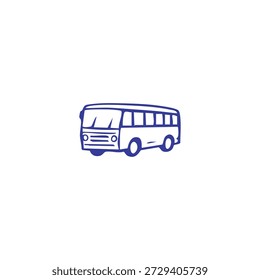 A simple blue line drawing of a bus on a white background.
