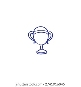 A simple blue line drawing of a classic two-handled trophy cup on a clean white background.