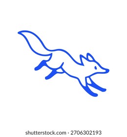 Dibujo de línea azul simple de un zorro corriendo