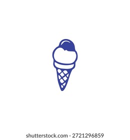 Un simple dibujo de línea azul de un cono de helado con dos cucharadas.