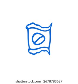 Desenho de linha azul simples de um pacote com um desenho circular
