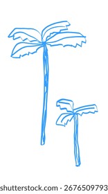 Desenho simples de linha azul de palmeiras na ilustração vetorial