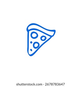 Dibujo de línea azul simple de una rebanada de pizza